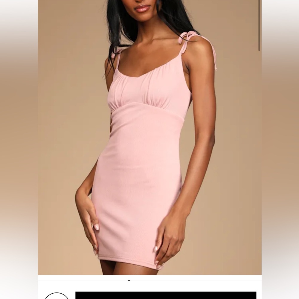 Lulus Ever So Sweet Blush pink Ribbed Tie-Strap Bodycon Mini Dress